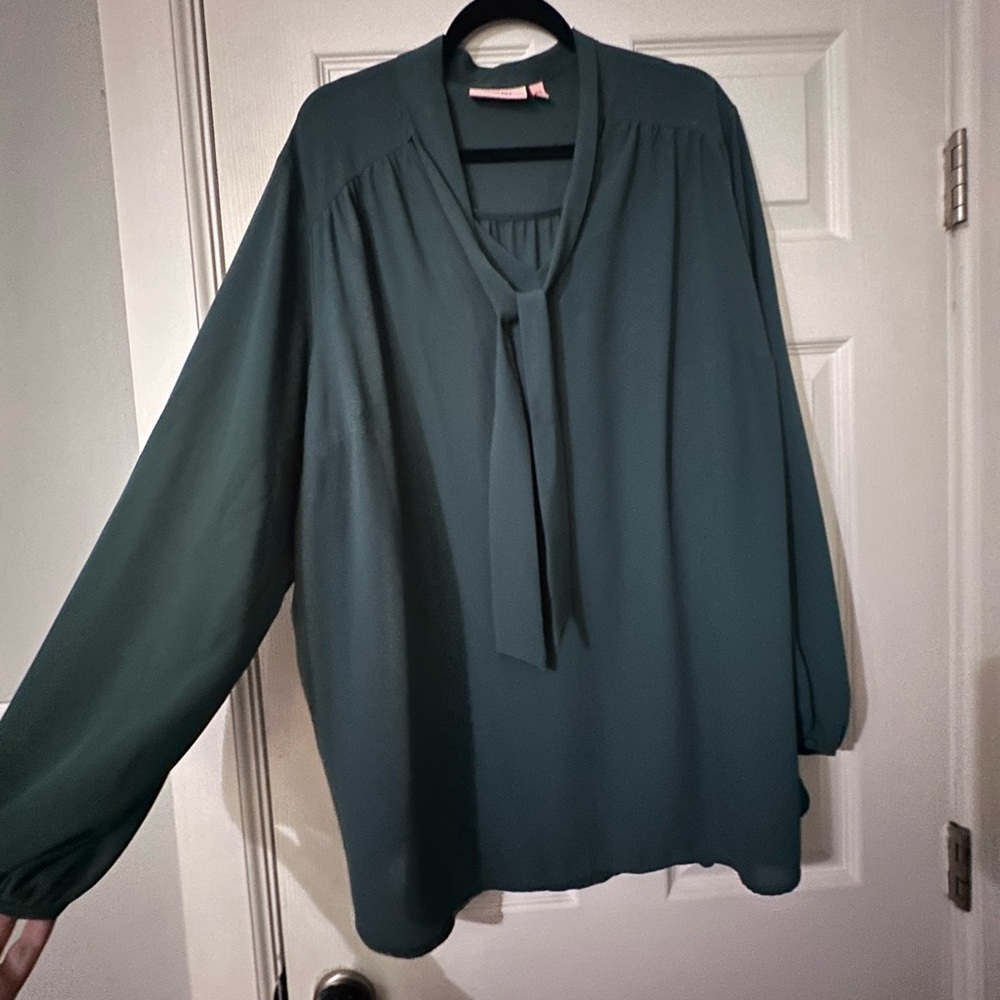 EVRI Green Women's Blouse with Tie Neck
